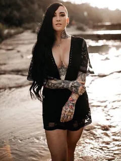 goth alt model genevieve zitricki babe with half shaved 2face hair with side boob cleavage of natural almost large breasts - sgb gothh