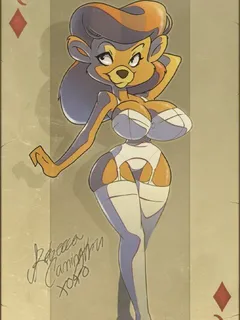 e621 2016 anthro bear big_breasts billybaphomet breasts card cleavage clothed clothing disney female lingerie mammal mature_female playing_card queen_of_diamonds rebecca_cunningham smile solo talespin underwear