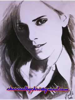 charcoal of emma watson as hermione in harry potter.