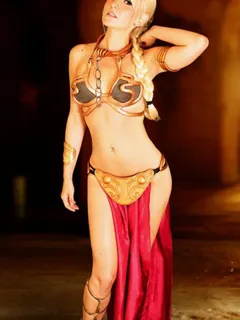 sexy blonde cosplays slave leia