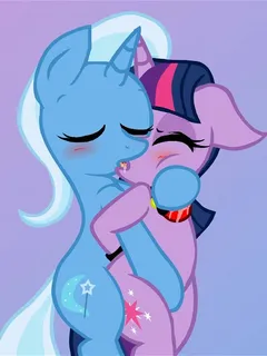 cartoon lezdom fingering with kissing from behind - my little pony: friendship is magic - trixie, twilight sparkle - artist: pyruvate