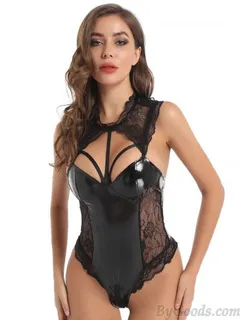 sexy mesh flower lace splice leather deep v tights bodysuit crotch zipper teddy corset jumpsuit for women clubwear exotic leotard lingerie