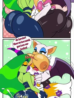 cartoon femdom kissing - all on one - rouge the bat, miles prower, zeena - artist: moisesgrafic