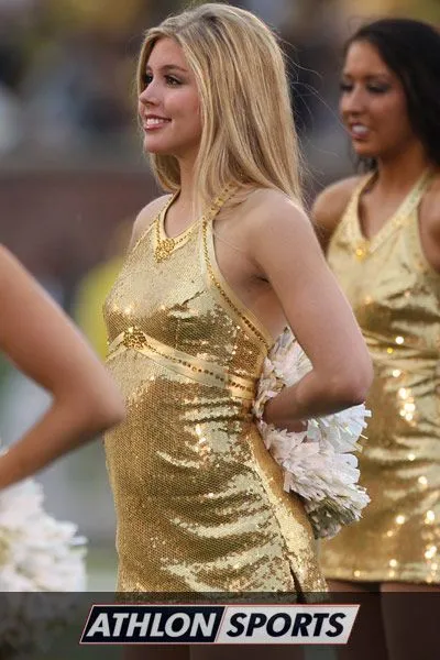 blonde cheerleader in gold