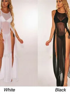 sexy sleepwear see through mesh nightdress bridal lace gown long maxi dress side slit gown lingerie robe