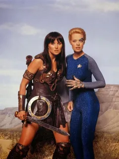 lucy lawless as xena and jeri ryan as 7 of 9 - photoshoot