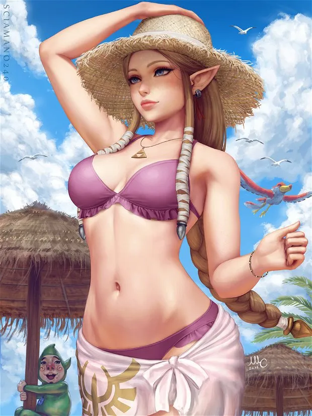zelda in a purple bikini