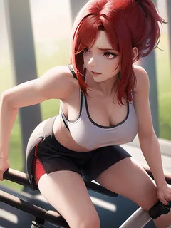 cute redhead spotted at the gym - hentai - ecchi - nsfw- sfw - big breasts - big tits