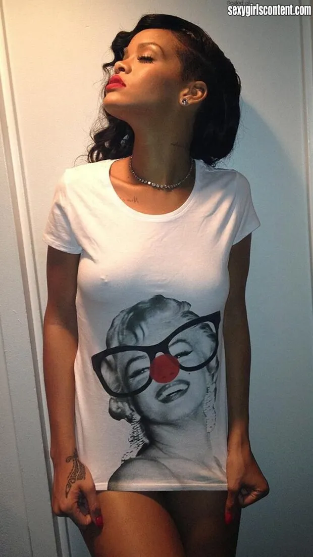 hot sexy rihanna tight t shirt nipple piercing