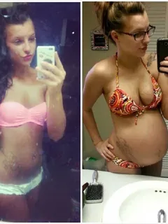 sexy tattooed chick with baby bump, before and after