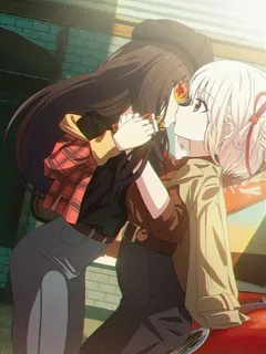 takina stealing a kiss from chisato by edgar lycoris recoil