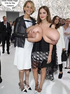 jenifer lawrence flopping emma watson’s huge tits out in public