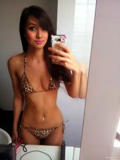 skinny asian in leopard print bikini