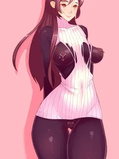 gravity falls mabel pines iri-neko high resolution bodysuit breasts brown hair cameltoe female long hair nipples pierced nipples pierced through clothes piercing see-through solo standing sweater thigh gap torn clothes turtleneck