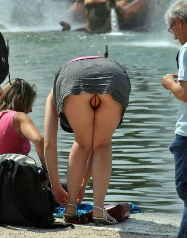 milf with no panties bent over at the lake