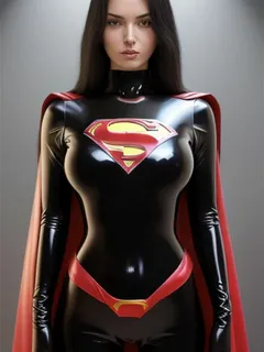 pretty brunette black latex supergirl cosplay...