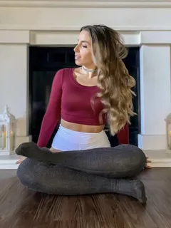 ashleys yoga in white booty shorts, red long sleeve