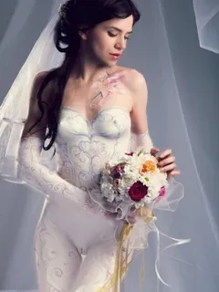 bride with bodypainted wedding dress.