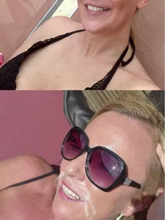 before/after: a nice blonde milf enjoys my cum on her face. 63b