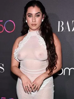 lauren jauregui poses in see thru dress