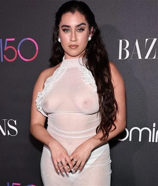 lauren jauregui poses in see thru dress