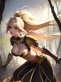 bella busty blonde armored anime babe