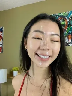 cute asian lady facial cumshot