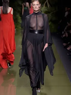 constance jablonski in see through dress runway image