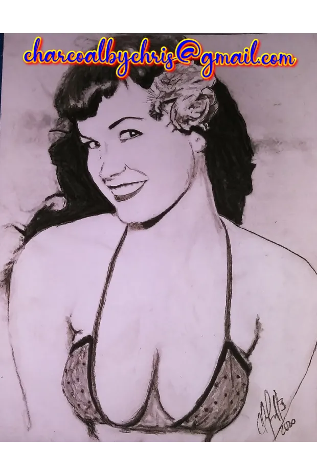 charcoal of the queen of pinups bettie page