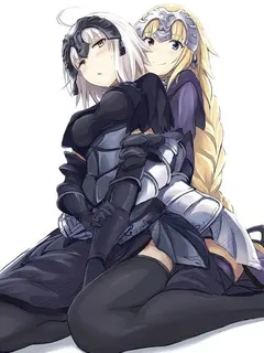 jeanne d arc and jalter hugging (fate series)