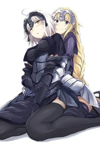 jeanne d arc and jalter hugging (fate series)