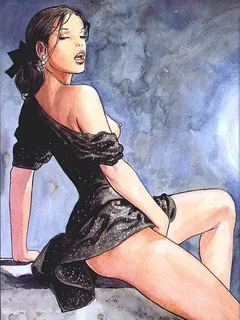 women in art - wearing black - by milo manara