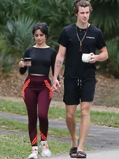 camila cabello and shawn mendes out walking holding hands with camila going braless showing off her tits and sexy ass in workout wear seen b