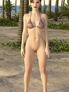 bottomless redhead on beach (3dcg)