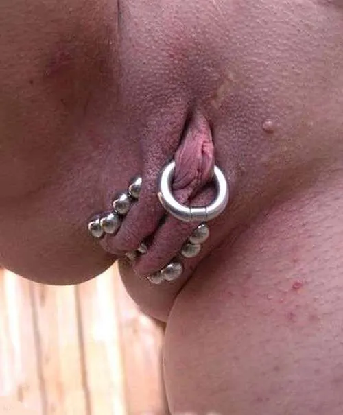 pussymodsgalore:labia bars, chastity piercing.