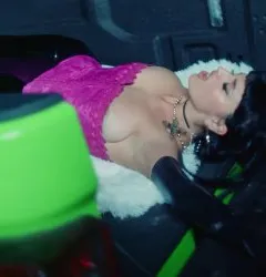 singer rebecca black busty lingerie nipple nip slip in "car racer"