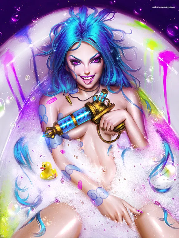 in bath with jinx nsfw (redraw from 2016) by ayyasap