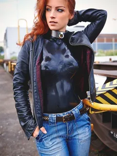 gia felino in latex and denim