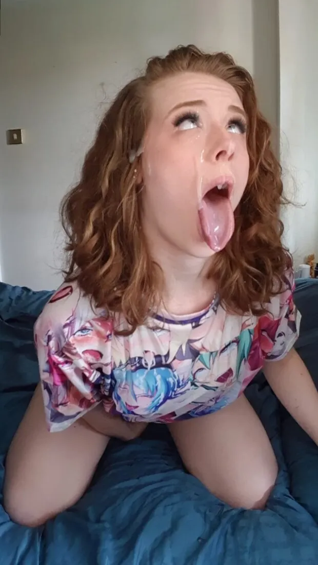 cute redhead got ahegao cumshot