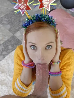 pale birthday girl dani sucks cock