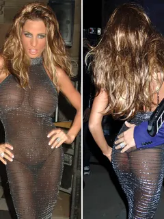 katie price shows her see through boobs and black g-string.