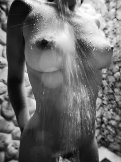 busty shower b&w