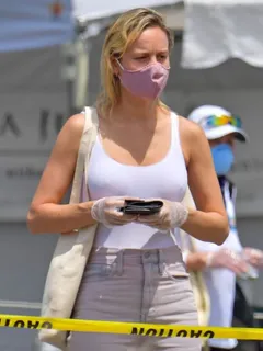 brie larson boobs in a white tank top and even with a bra showing her hard nipple pokies seen by paparazzi at a farmers market.