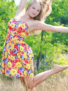 beautiful flower skirt and blond girl