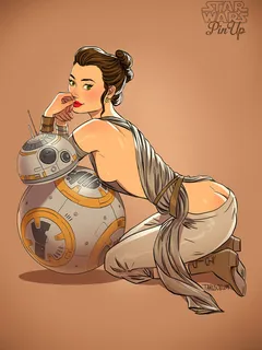 star wars pin-up: rey and bb-8 by andrew tarusov