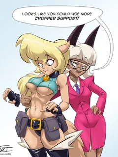 skullgirls swat kats nadia fortune callie briggs epictones high resolution crossover breast poke breasts clothing clothing swap dark skin dark-skinned female female furry large breasts medium breasts poking underboob