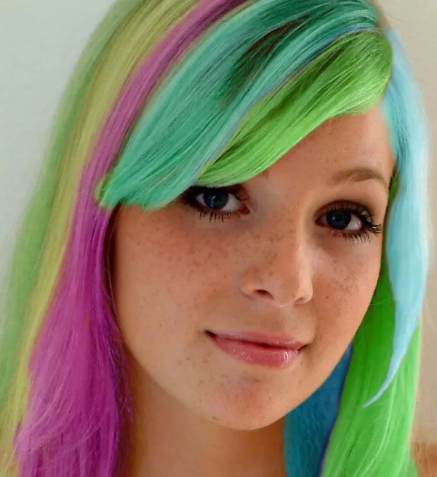 rainbow hair on a beautiful face