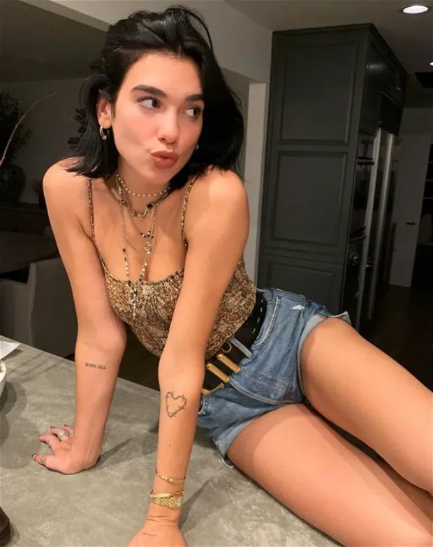 dua lipa - denim shorts