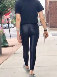 asian teen in shiny leggings