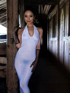 asian in a white see through dress